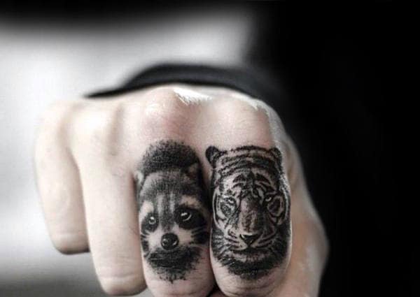 Cool Raccoon Finger Tattoos For Guys