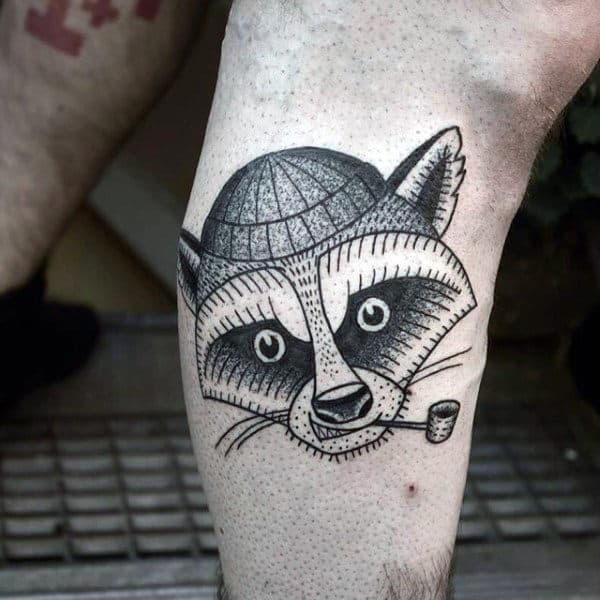 Cool Raccoon With Pipe Mens Small Leg Tattoo Ideas