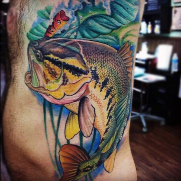 Cool Rainbow Bass Fishing Mans Tattoo