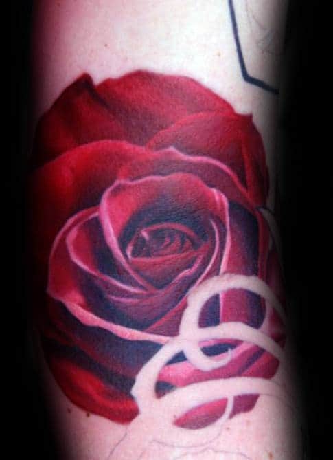 Cool Realistic Red Rose Male Flower Tattoo Ideas