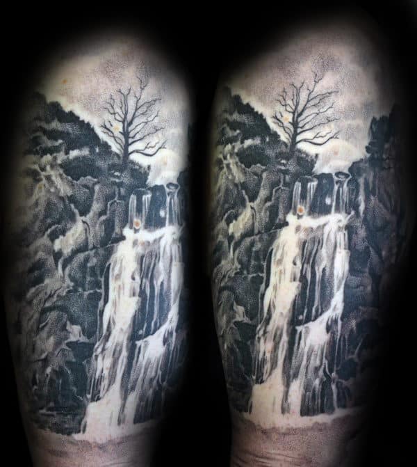 black waterfall tattoo scenerhy