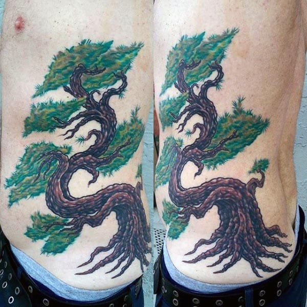 Cool Rib Cage Side Bonsai Tree Male Tattoos