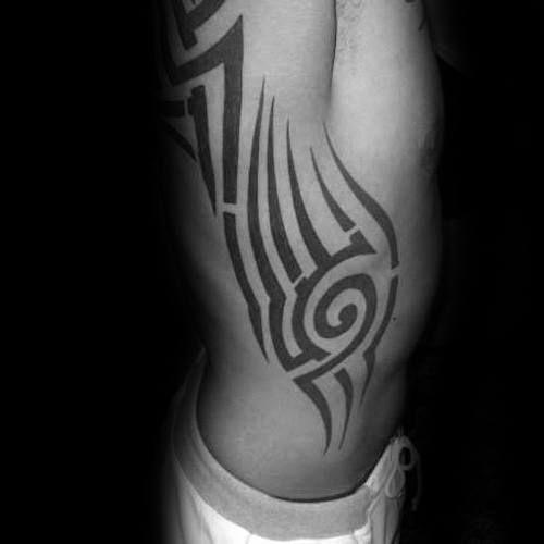 Cool Ribs Tribal Male Traditional Black Ink Tattoo Design Ideas