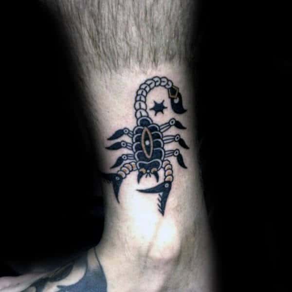 Cool Scorpio Traditional Guys Lower Leg Tattoos