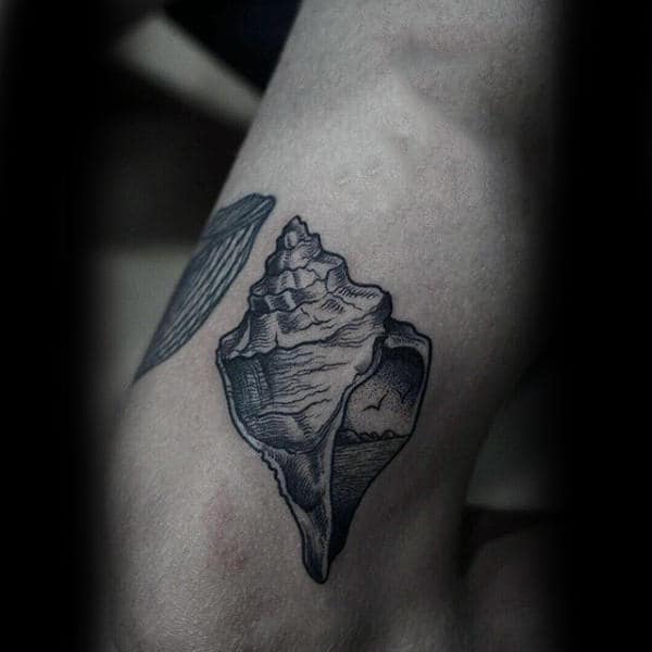 Cool Seashell Male Inner Arm Tattoos
