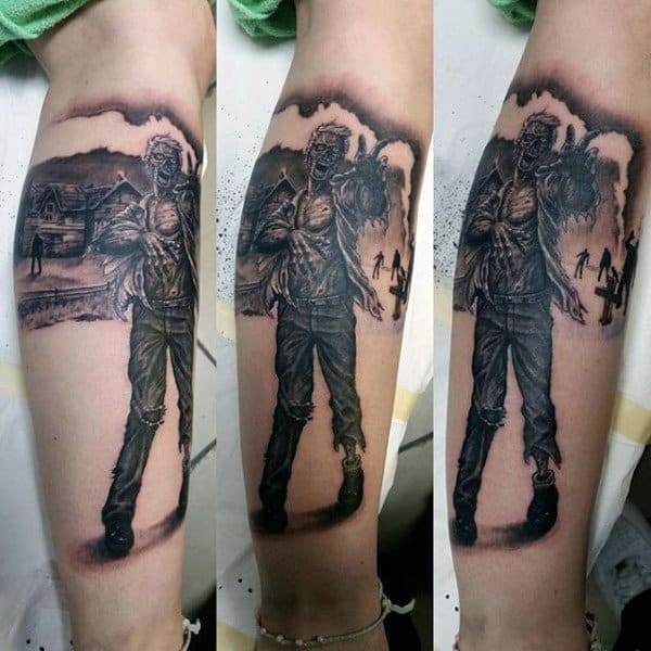 Cool Shaded Mens Inner Forearm Zombie Apocalypse Tattoo Inspiration