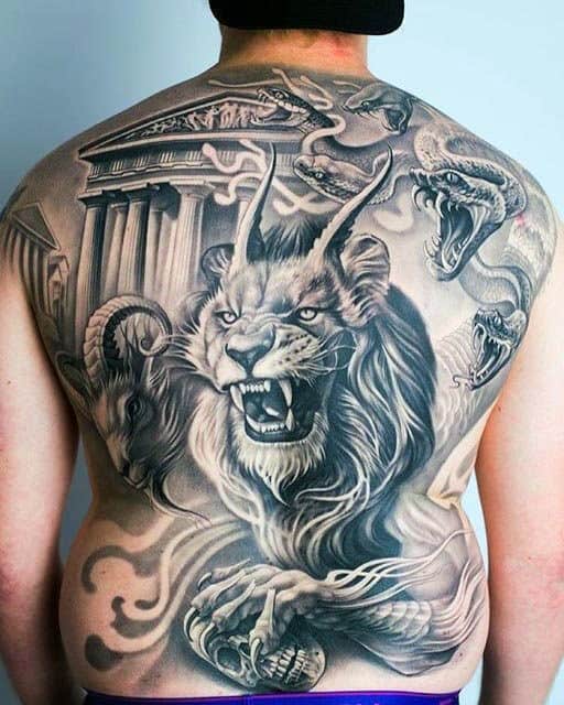 Cool Shaded Realistic 3d Mens Lion Full Back Tattoos