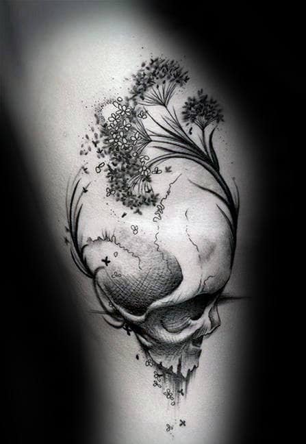 Cool Shaded Skull Life Death Floral Tattoo Ideas For Males