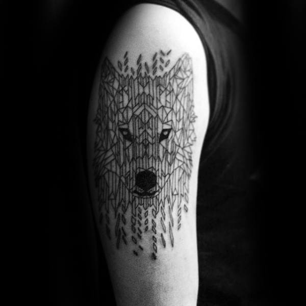 Cool Shapes Guys Geometric Wolf Tattoo Inpsiration On Upper Arm