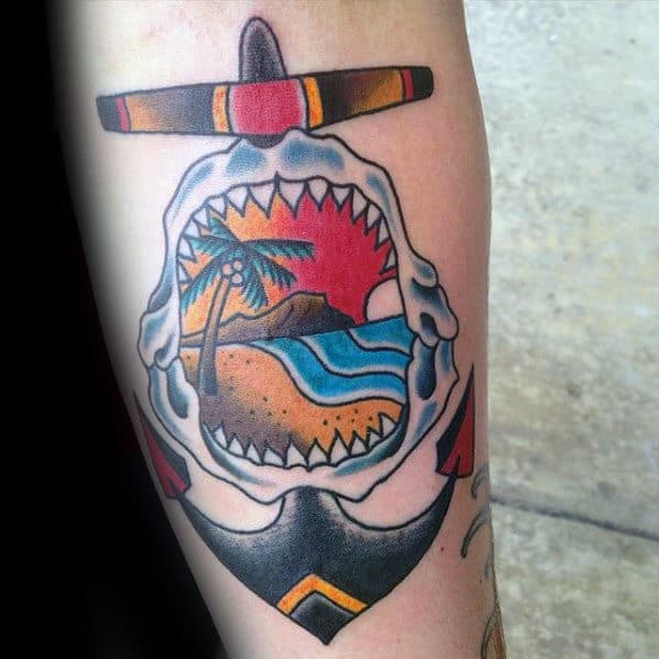 Shark jaw on an elbow Primordial Pain Studio Milano  Tattoogridnet