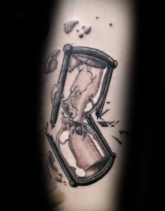 Cool Shattered Broken Hourglass Mens Forearm Tattoo