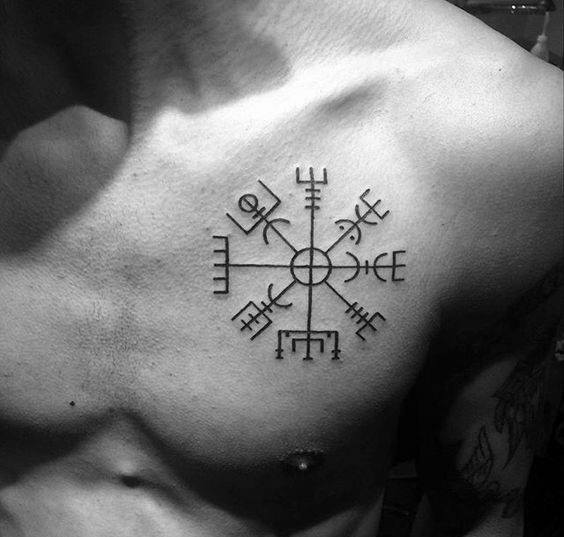 Cool Simple Chest Runic Compass Tattoos For Men