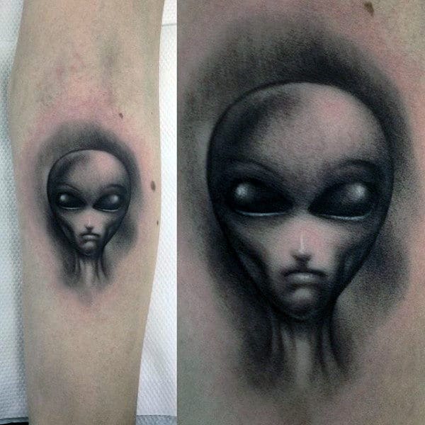 Cool Small Shaded Alien Mens Inner Forearm Tattoo