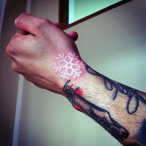 Cool Small White Ink Snowflake Mens Tattoos On Hands