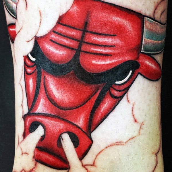 Cool Smoking Chicago Bulls Logo Mens Arm Tattoo