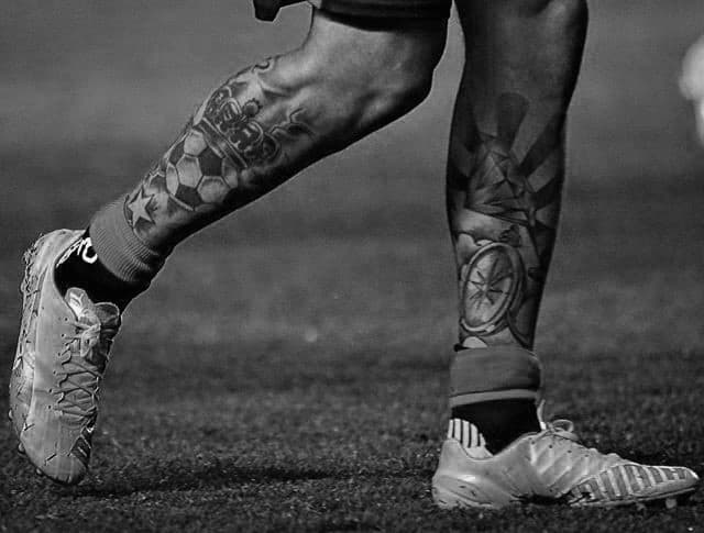 Cool Soccer Player Mens Tattoos On Leg