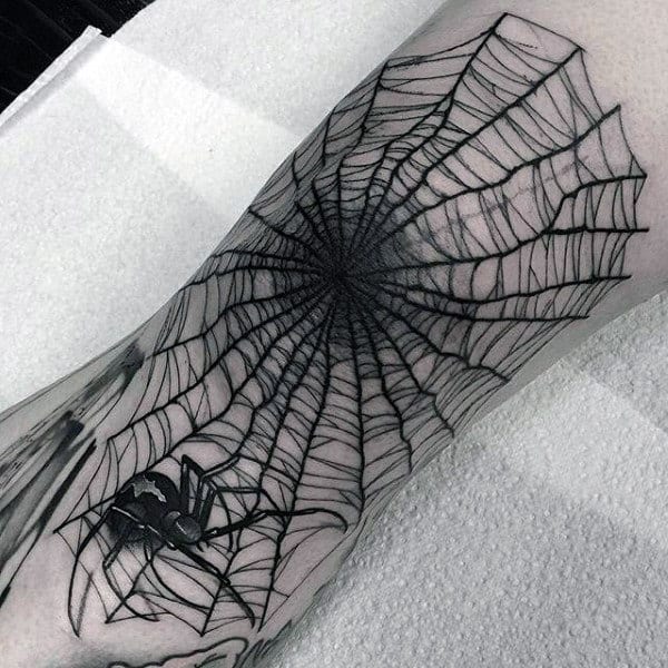Cool Spider Web Knee Tattoos With Black Ink For Men