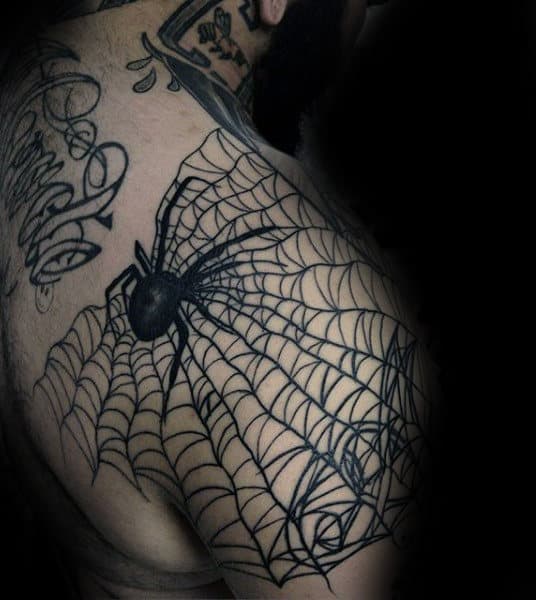 Cool Spider Web Shoulder Tattoos For Guys