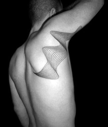 Cool Spiral Rhythmic Mens Line Work Tattoos On Side Under Arm