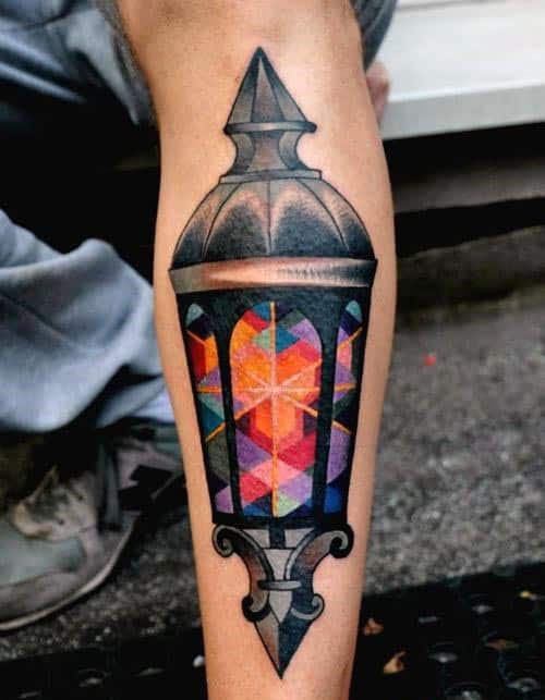 Cool Stained Glass Lantern Mens Inner Forearm Tattoo