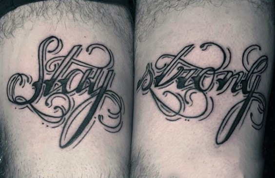 Cool Stay Strong Lettering Male Strength Tattoos