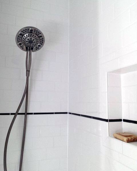 Cool Subway Tile Shower White With Black Accent Stripe Line