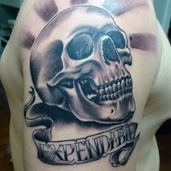 Cool Sun Ray Skull Banner Expendables Mens Old School Arm Tattoo