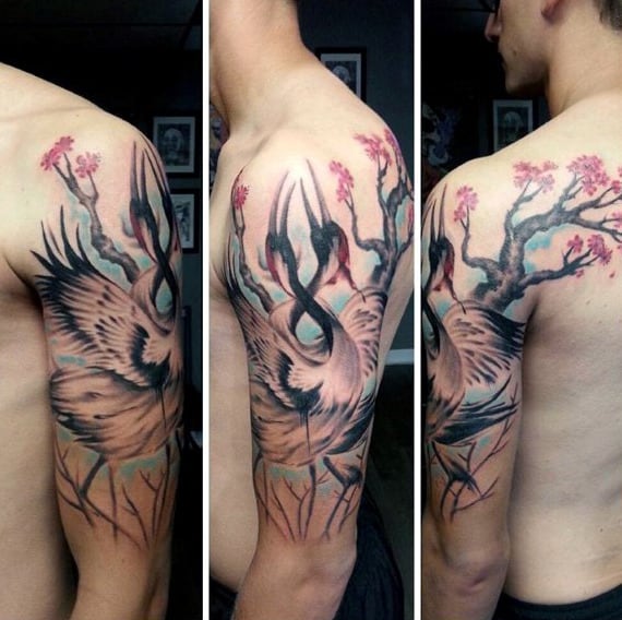 Cool Swan Cherry Blossom Watercolor Mens Tree Tattoos
