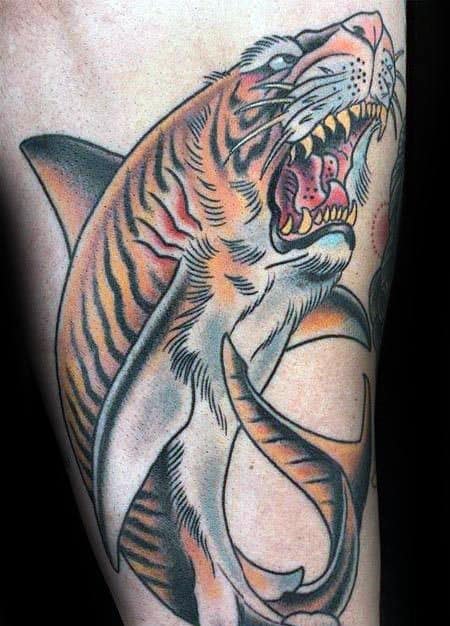 Cool Tiger Shark Tattoo Design Ideas For Male
