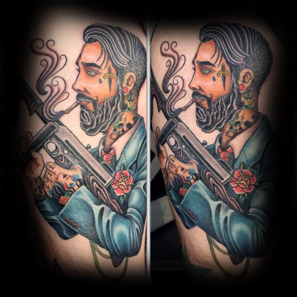Cool Tommy Gun Tattoos For Men