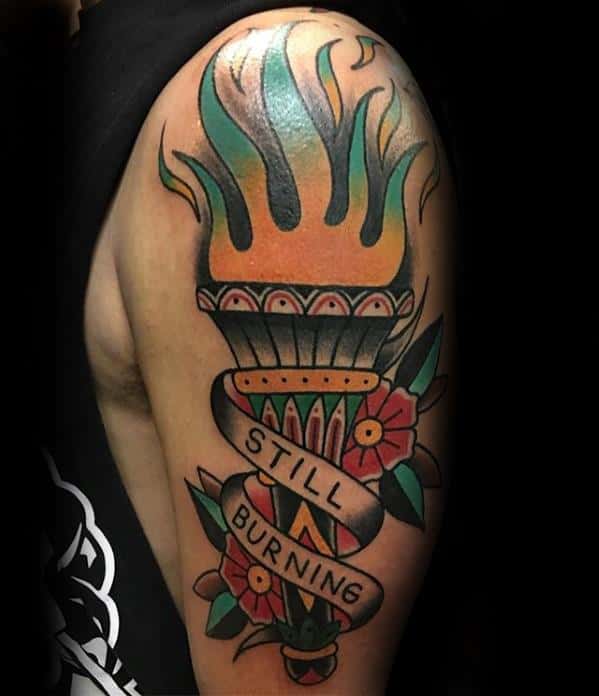 Cool Torch Traditional Arm Tattoo Design Ideas For Male