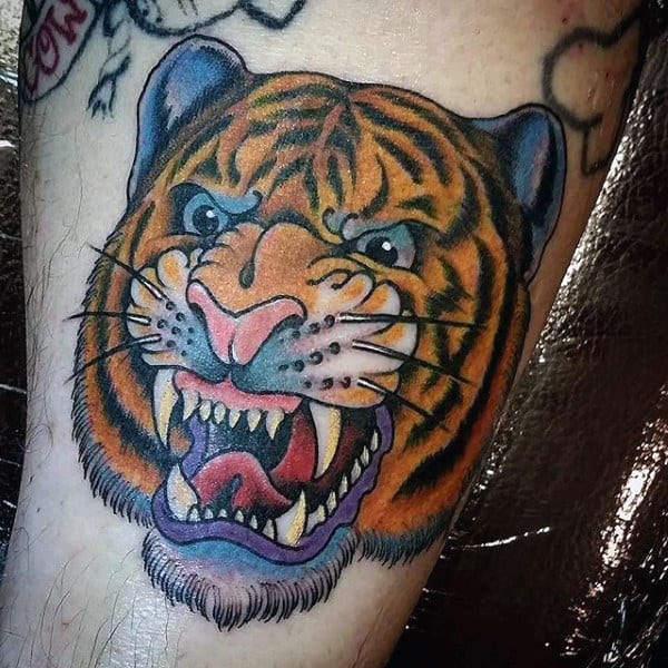 Cool Traditional Mens Arm Tattoo Of Tiger