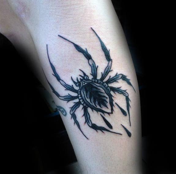 Cool Traditional Spider Male Leg Tattoo Ideas