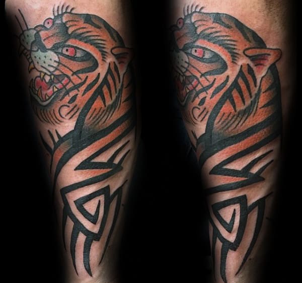 Cool Traditional Tiger Mens Black Ink Tribal Arm Tattoos