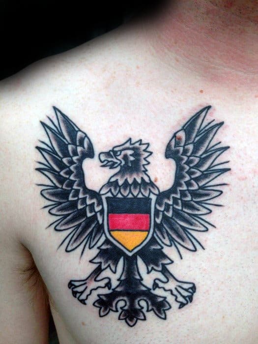 Cool Traditional Upper Chest German Eagle Tattoo Designs For Guys