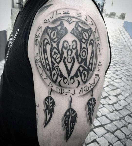Cool Tribal Dreamcatcher Tattoo For Guys On Arm