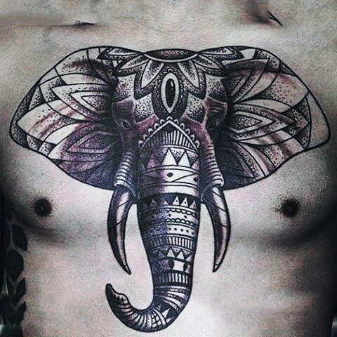 Cool Tribal Elephant Tattoo Male Chest