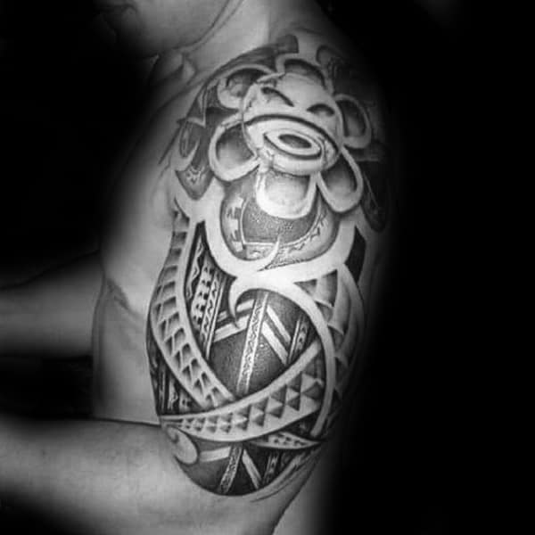 Cool Tribal Male Taino 3d Sun Stone Tattoo Half Sleeve