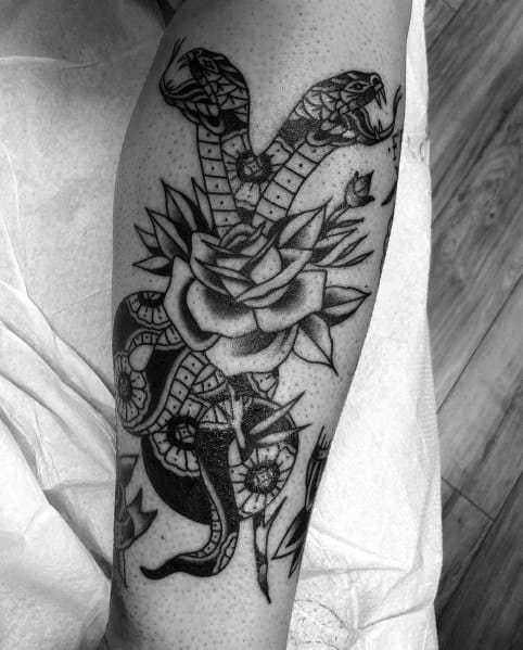 Cool Two Headed Snake Tattoos For Men On Leg