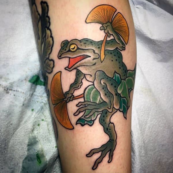 Cool Unique Dancing Frog Guys Forearm Tattoo
