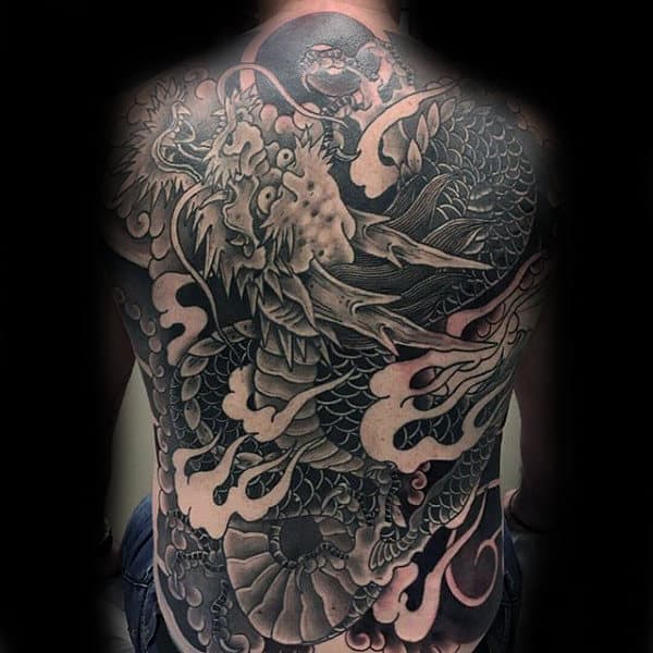 Cool Unique Dragon Full Back Male Tattoo Design Ideas