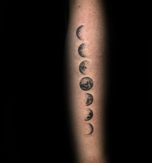 Cool Unique Moon Phases Guys Outer Forearm Dotwork Tattos