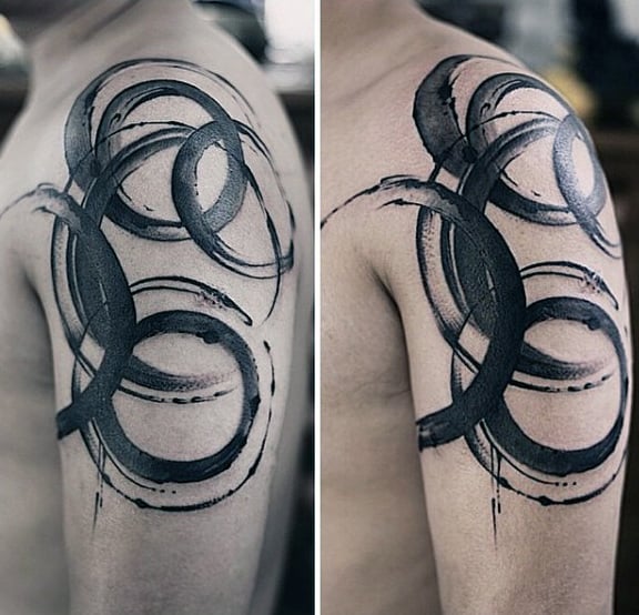 Cool Unique Tattoos On Upper Arm With Watercolor Black Ink Abstract Paint Brush Stroke Circles