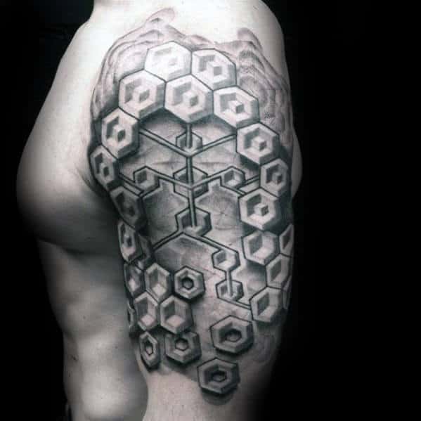 Cool Unusual Geometric Shapes Pattern Half Sleeve Tattoos For Men