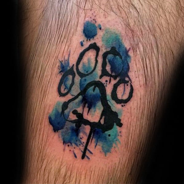 Cool Watercolor Blue And Black Ink Mens Small Dog Paw Print Tattoo On Arm