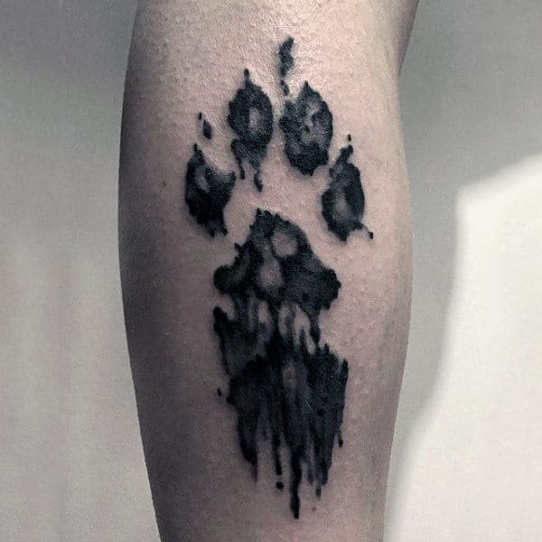 Cool Watercolor Dog Paw Print Tattoo For Men On Leg