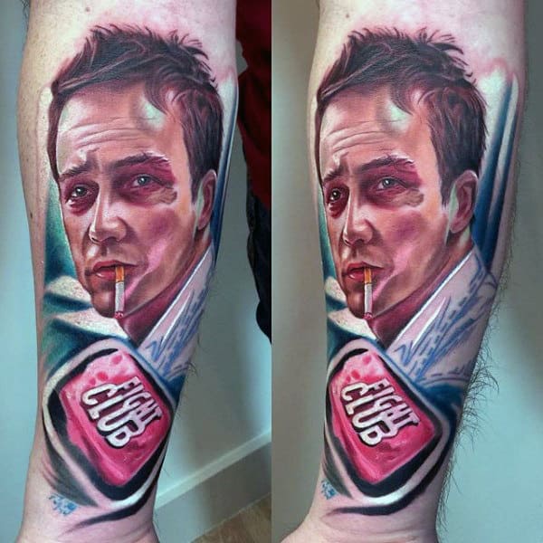 Cool Watercolor Guys Fight Club Tyler Durden Tattoo With Soap Bar On Inner Forearm