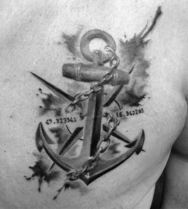 Cool Watercolor Nautical Mens Unique Anchor Chest Tattoo