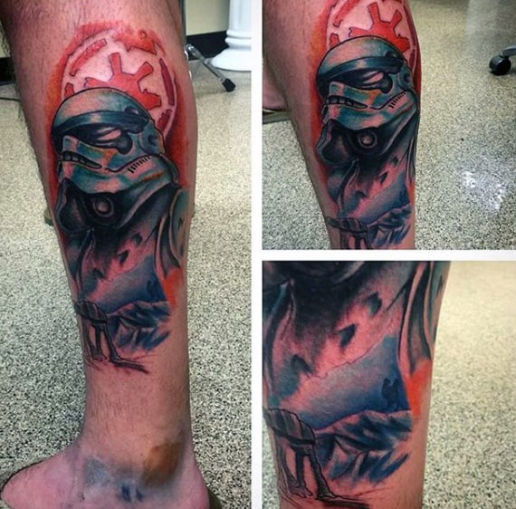 Cool Watercolor Stormtrooper Mens Lower Leg Tattoos