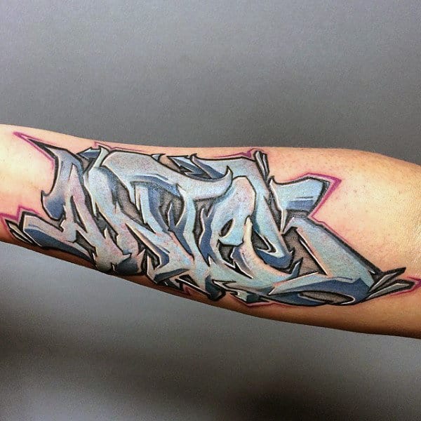 Cool Wildstyle Letters Graffiti Tattoo On Forearm For Men